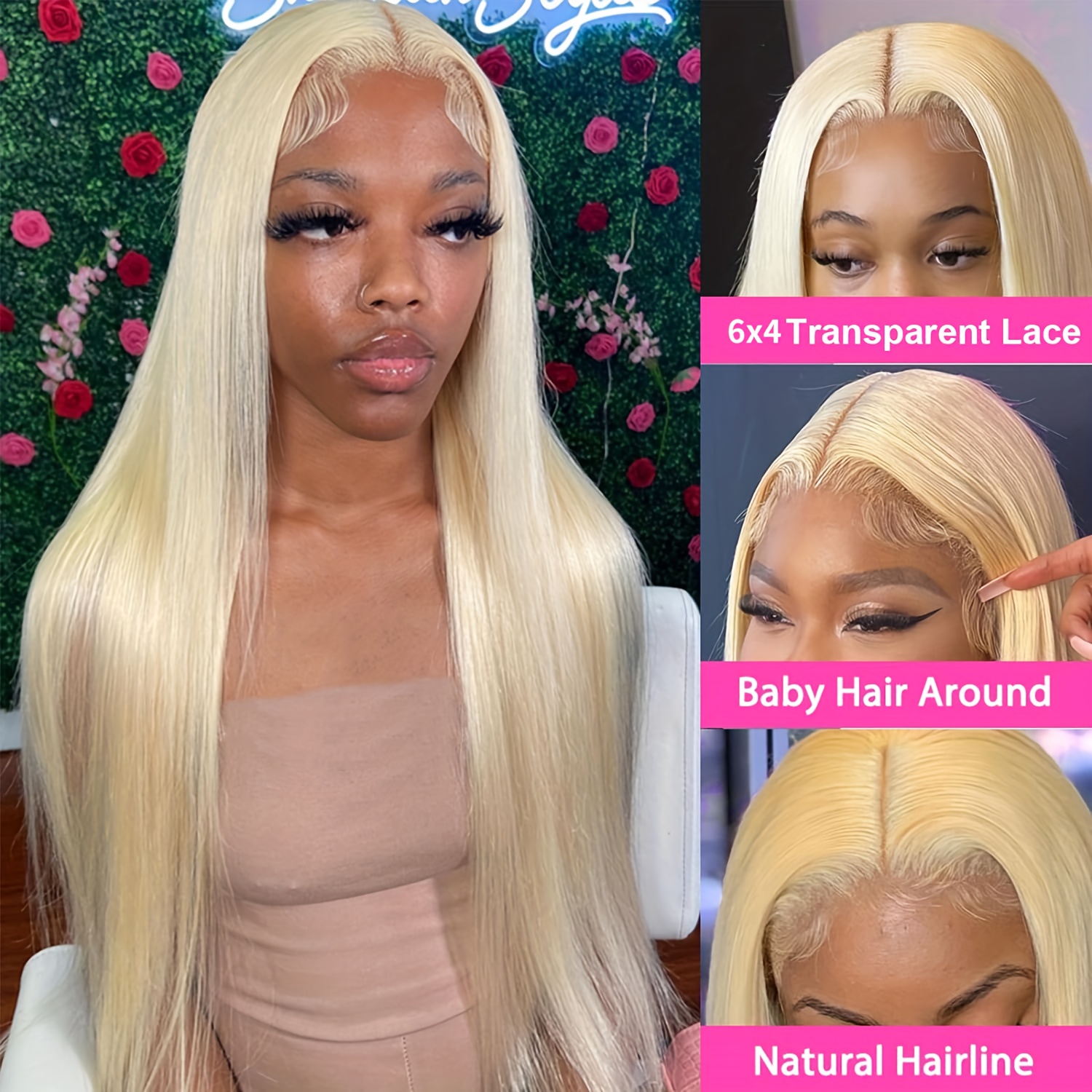 613 Blonde Glueless Wig Human Hair 180 Density Straight 6x4