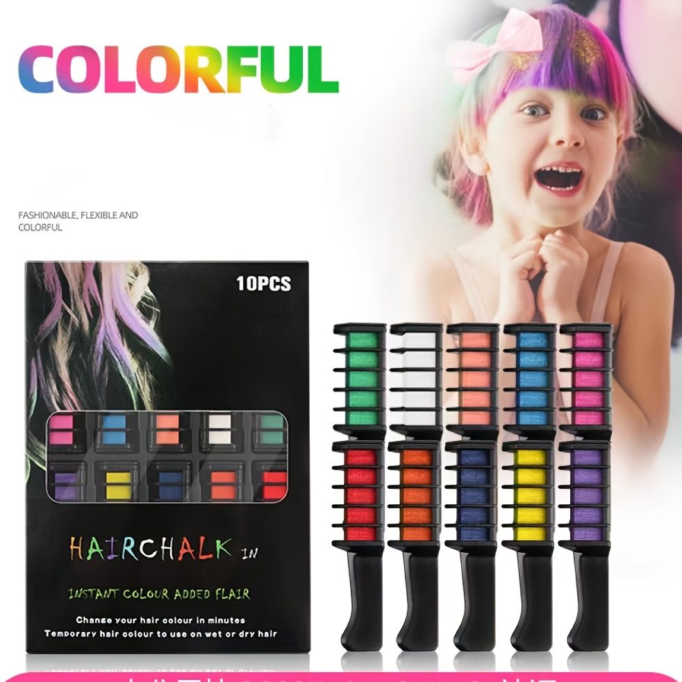 10 Bright Hair Chalk Set Temporary Hair Coloring Chalk Comb Set Colorful  Multi Color Hair Coloring Stick Bright Hair Color Dye For Halloween  Birthday Cosplay - Beauty & Personal Care - Temu