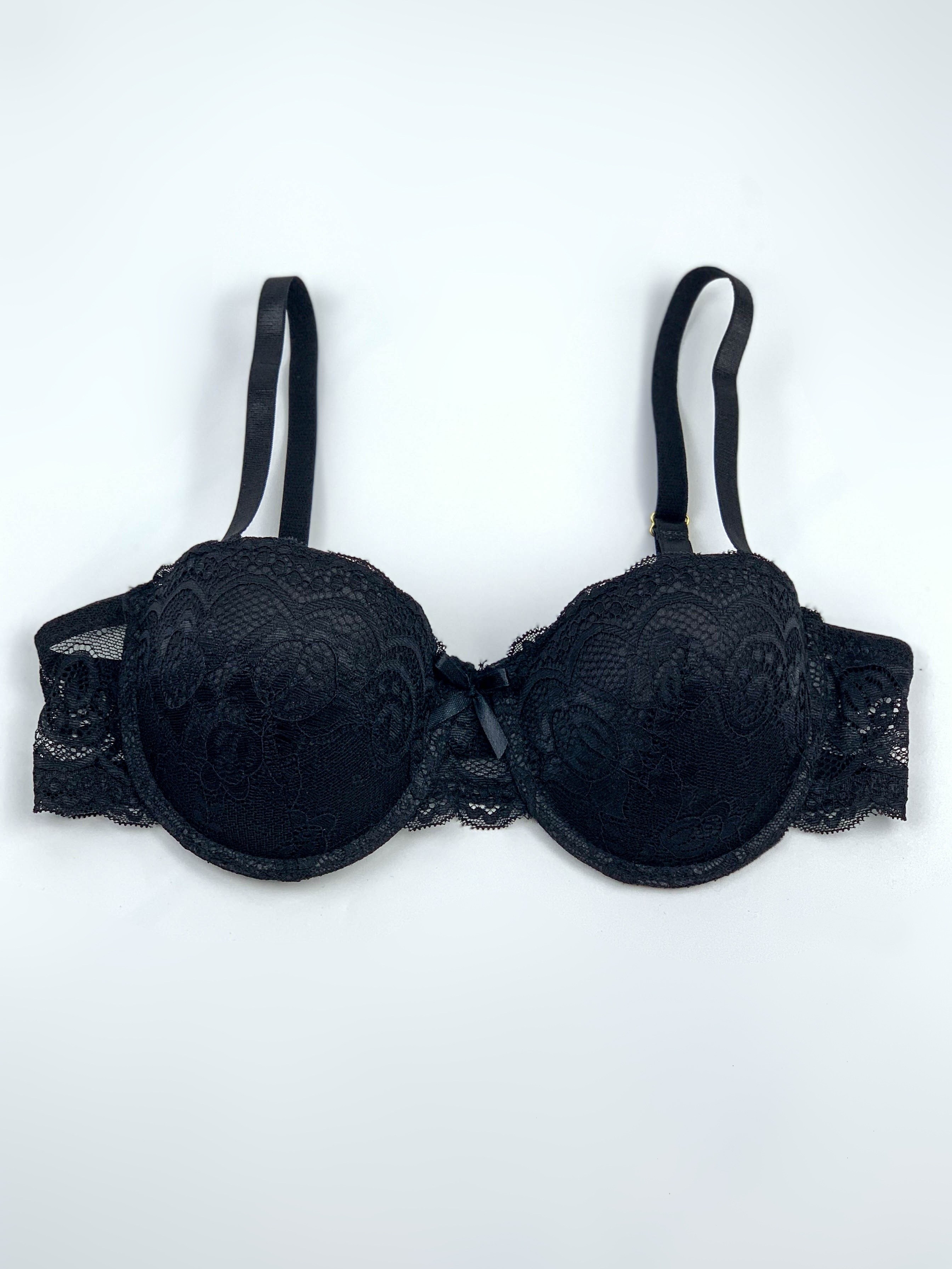 Floral Lace Jacquard Bow Front Bra Sexy Thick Cup Low Cut - Temu