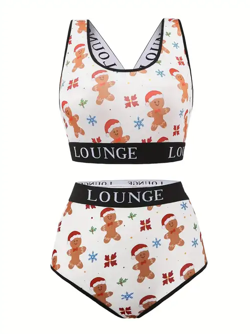 Plus Size Christmas Cute Underwear Set, Women's Plus Bell & Candy Print  Letter Tape Bra & Panty Underwear Two Piece Set - Temu United Kingdom