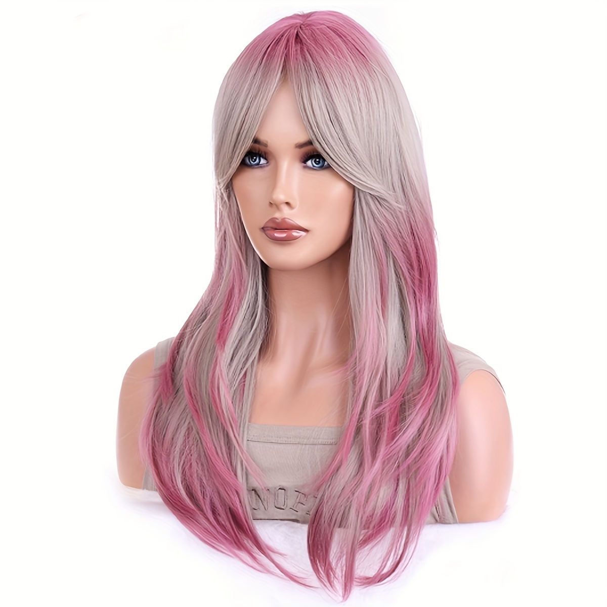 Ombre Long Curly Synthetic Wig With Bangs Heat Resistant Fashionable