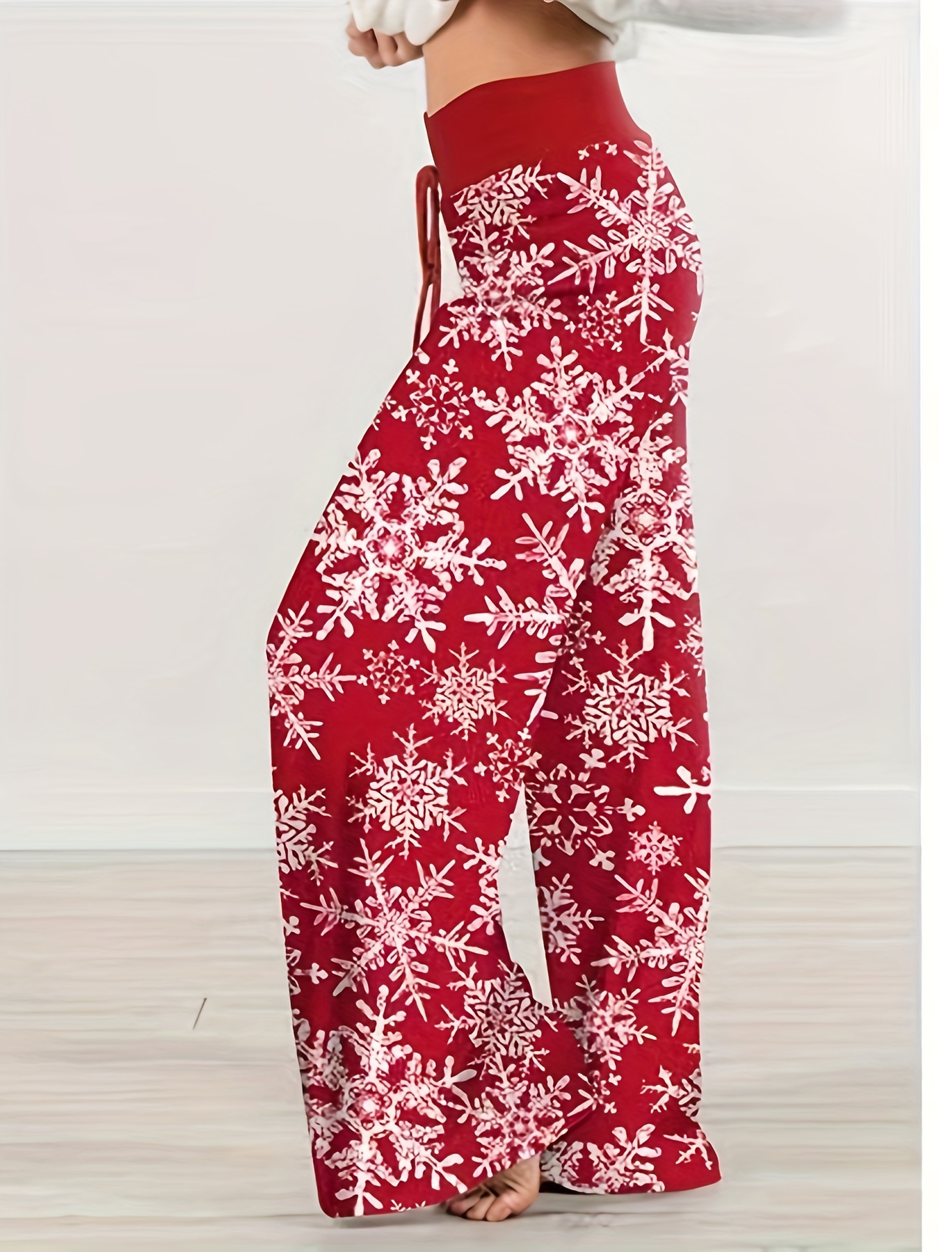 Christmas Snowflake Print Wide Leg Pants Casual Drawstring - Temu