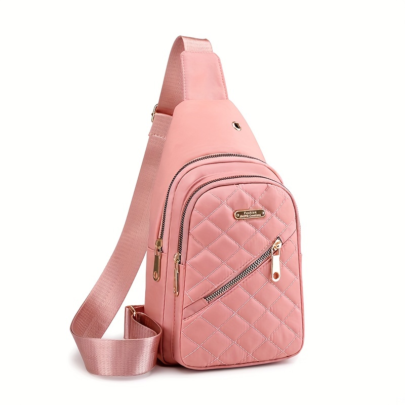 Quilted Sling Bag Solid Chest Bag Adjustable Strap