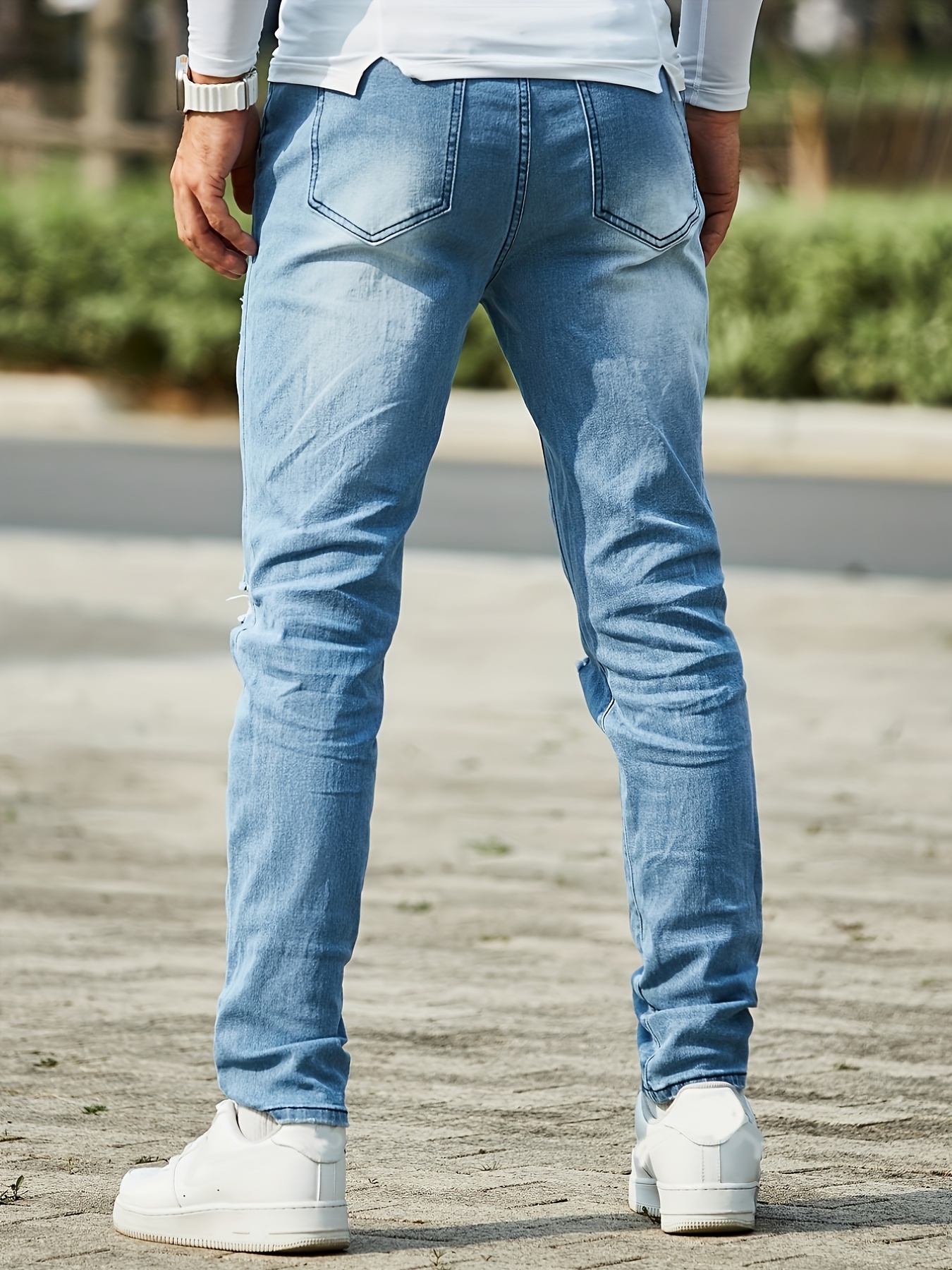 Breathable Ripped Cotton Jeans Men's Casual Street Style - Temu