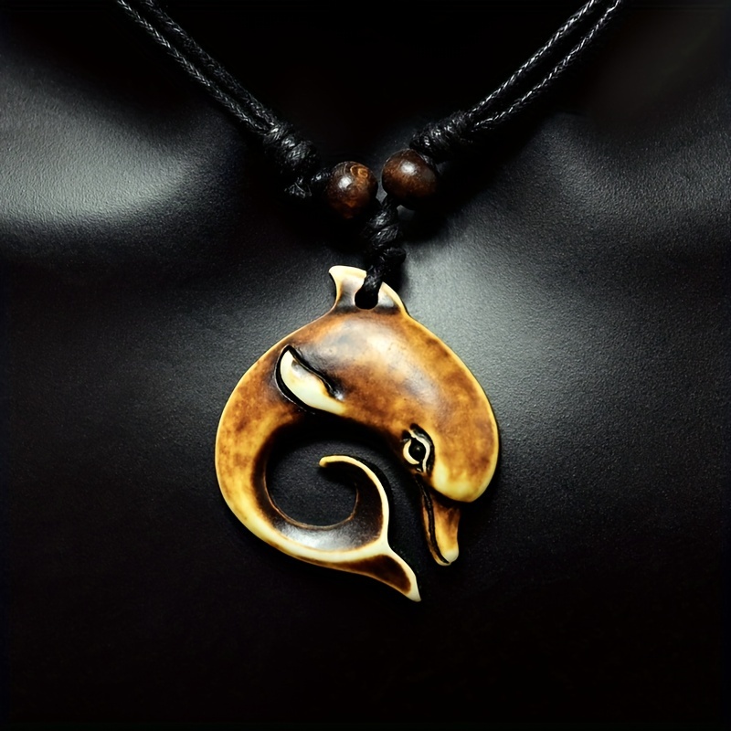 Yak Bone Necklace Dolphin Pendant Men's Necklace Retro - Temu
