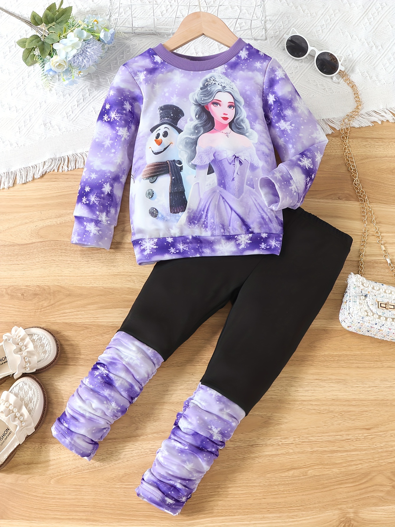 Elsa Cartoon Suit Children Fashion Sweatshirt 2Pcs Set Kid Girl Tracksuit