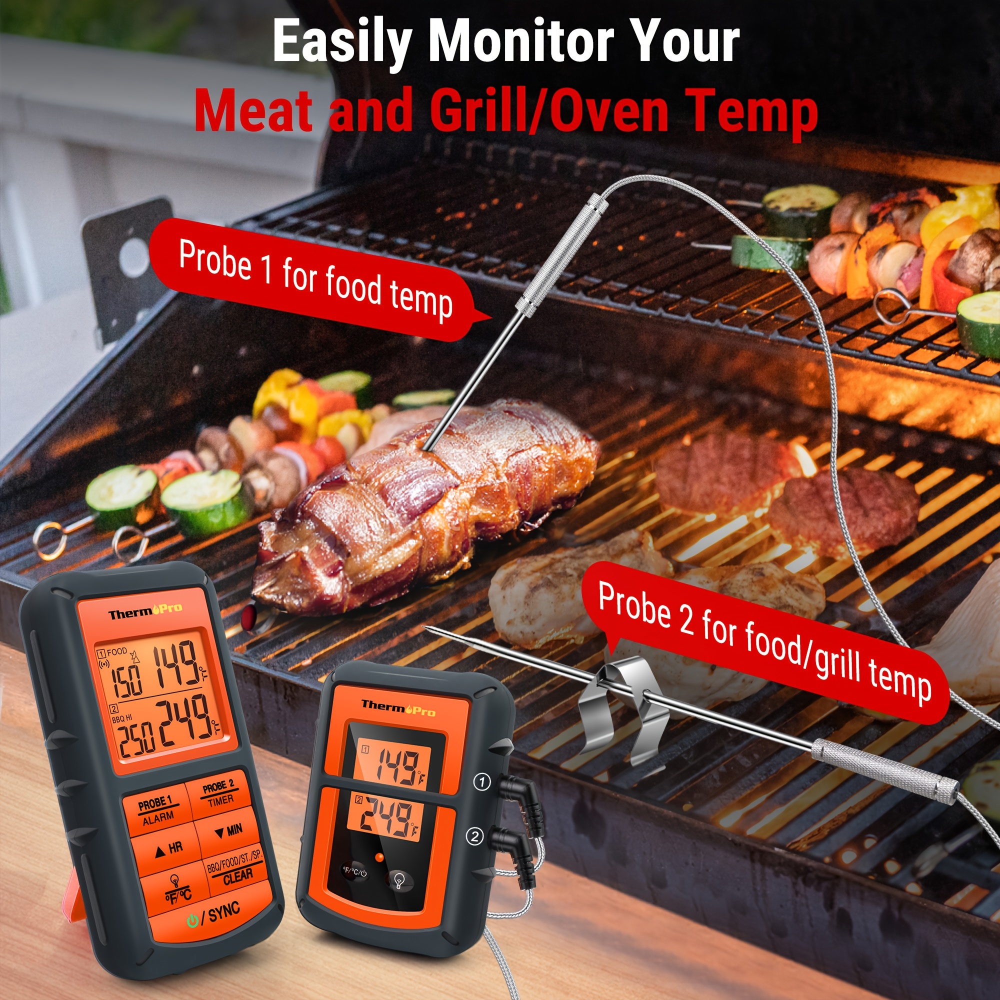  ThermoPro TP06S Digital Grill Meat Thermometer with Probe for  Smoker Grilling Food BBQ Thermometer: Home & Kitchen