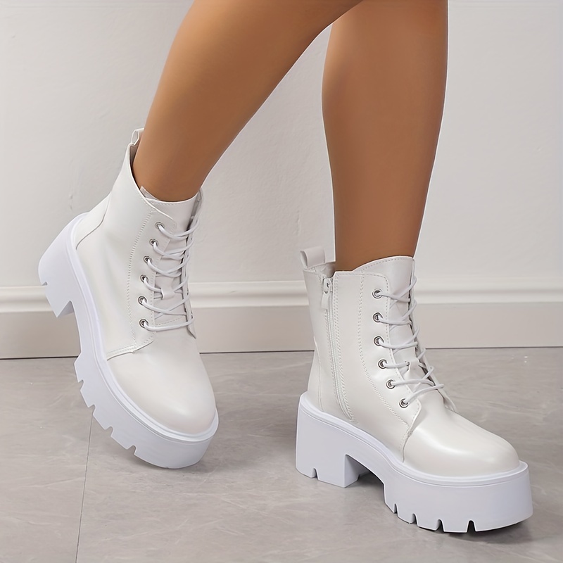 Women s Platform Combat Boots Chunky Heeled Lace Round Toe Temu United Kingdom