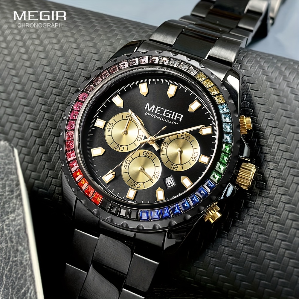 Megir Black Watches For Men Fashion Analog Chronograph - Temu