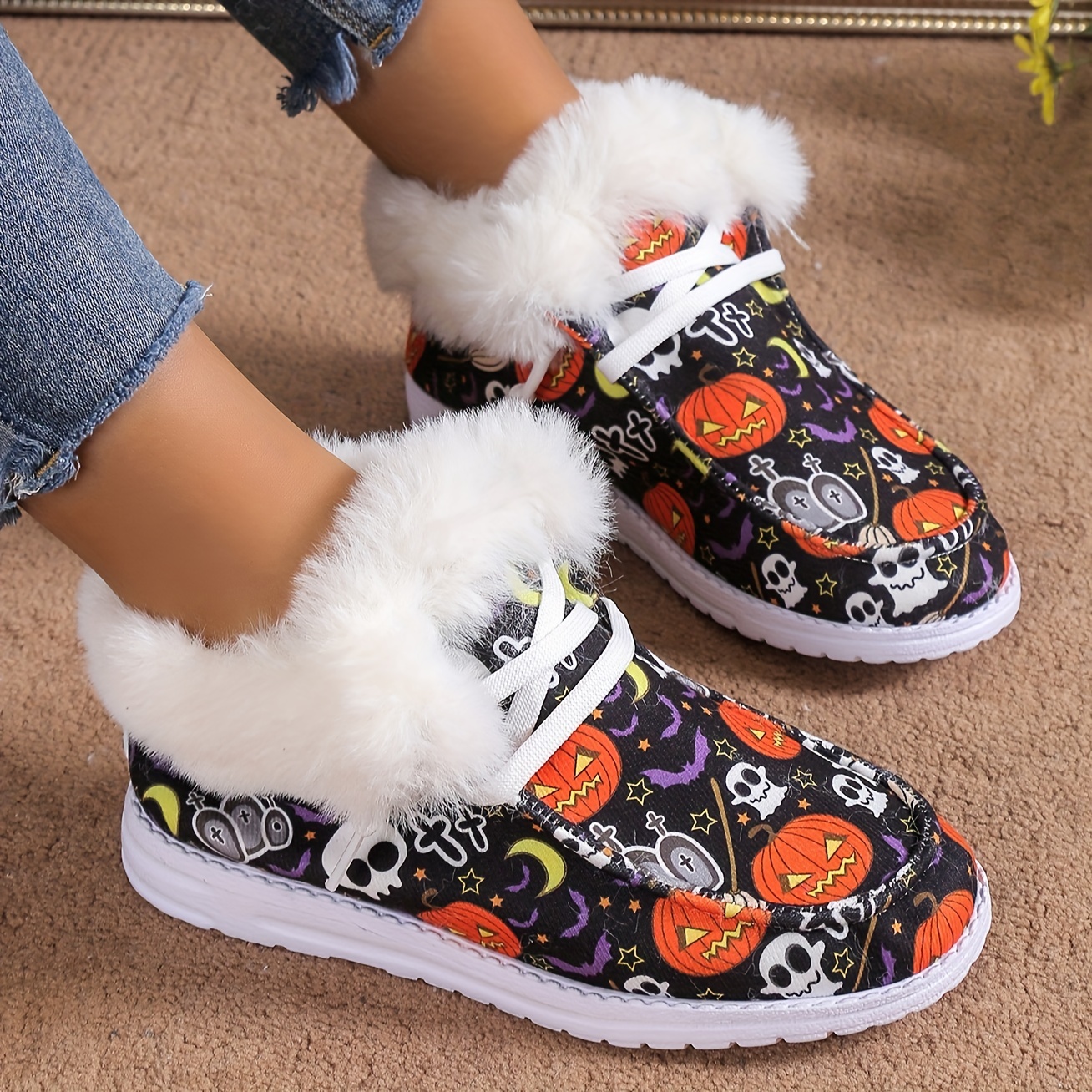 Halloween Pumpkin Pattern Print Sneaker Shoes For Men Women