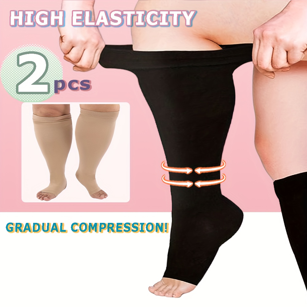Open Toe Compression Socks Women & Men-2 Pairs 15-20 mmHg Knee High  Stockings for Circulation Support
