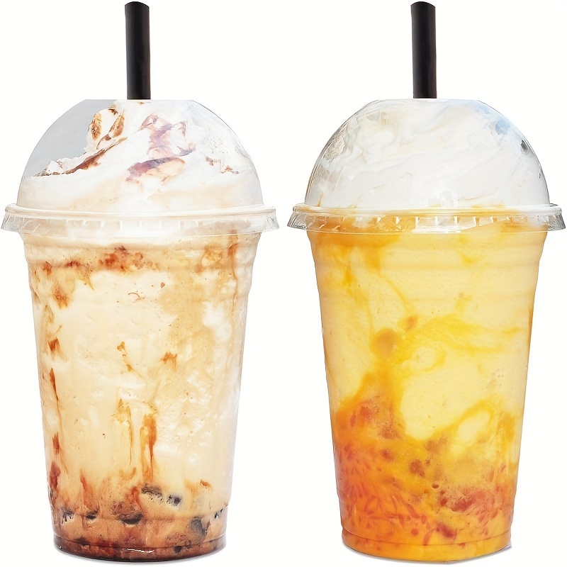 16 oz. Clear Cups with Dome Lids, for Milkshake, Smoothies, Iced Coffee, Boba, Bubble Tea Disposable Cup, 50 Cups and lids