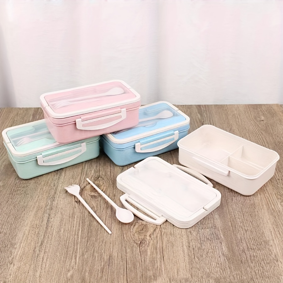 1pc Wheat Straw Student Lunch Box With Microwave Function, Bento Box With  Grids, Plastic Square Fast Food Box