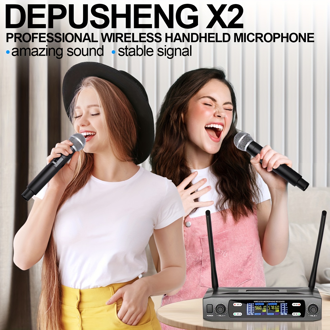 Depusheng X2 Micrófono Inalámbrico Profesional Doble Micrófono Portátil  Receptor Inalámbrico UHF Adecuado Para KTV Familia K Canción Actuación En  El E