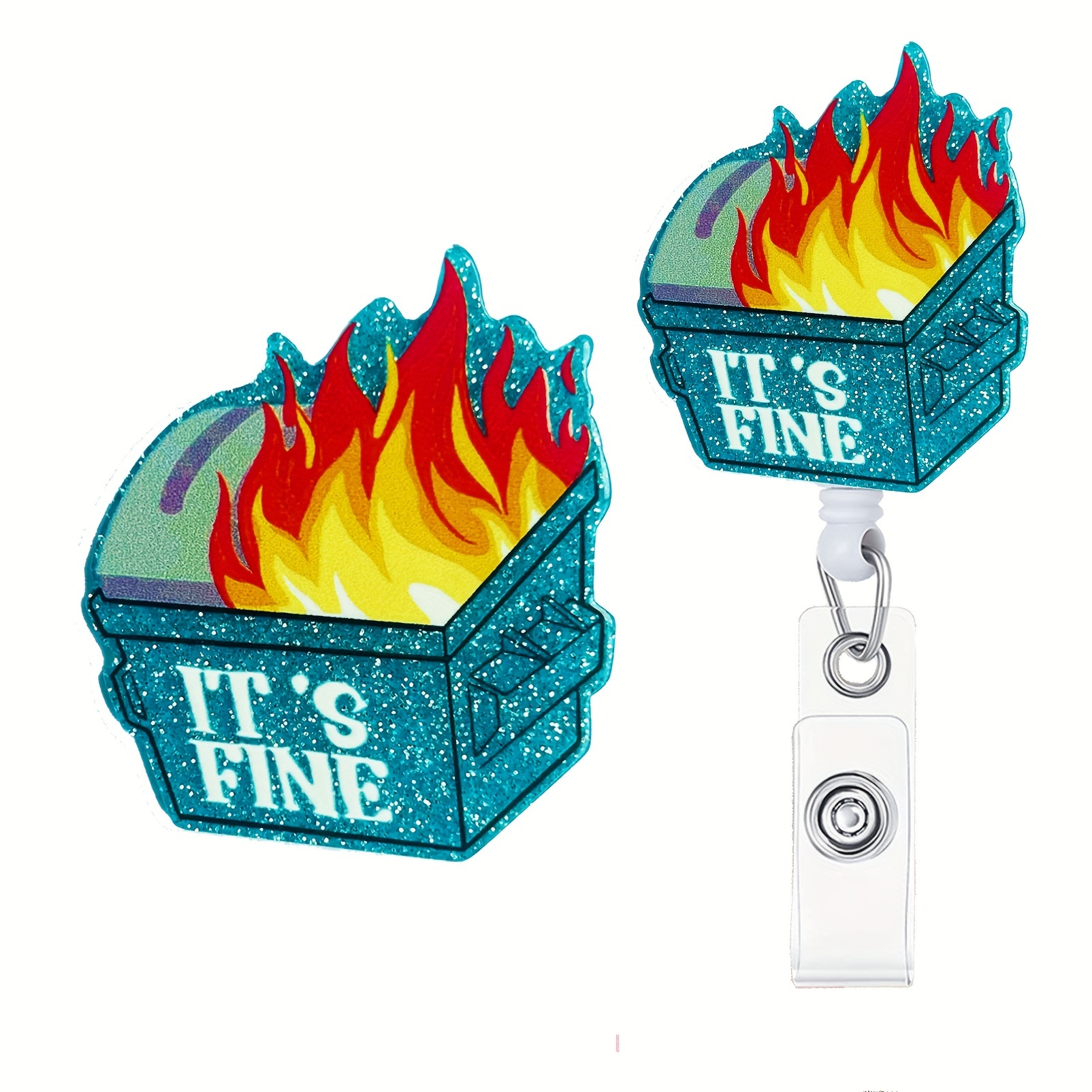 Dumpster Fire Badge Reel Holder Retractable Fine Funny Badge - Temu