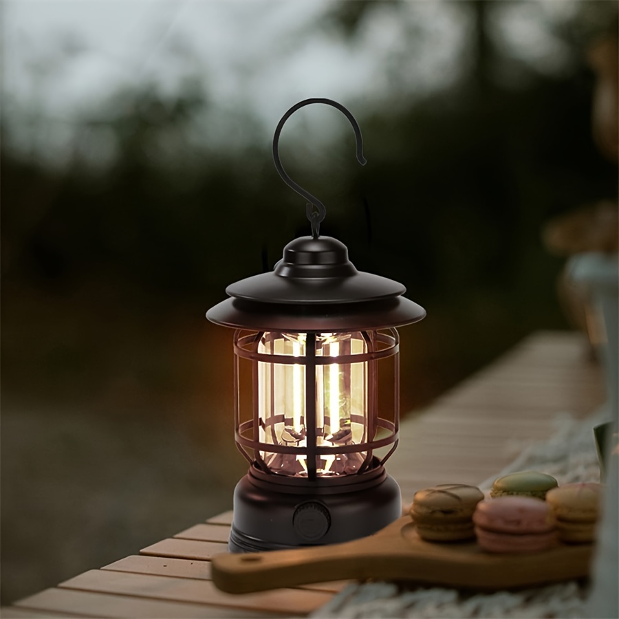 New Portable Retro Camping Lamp, USB Rechargeable Camping Lantern, Hanging Dimmable LED Tent Lantern, Waterproof Lightweight Camping Light for