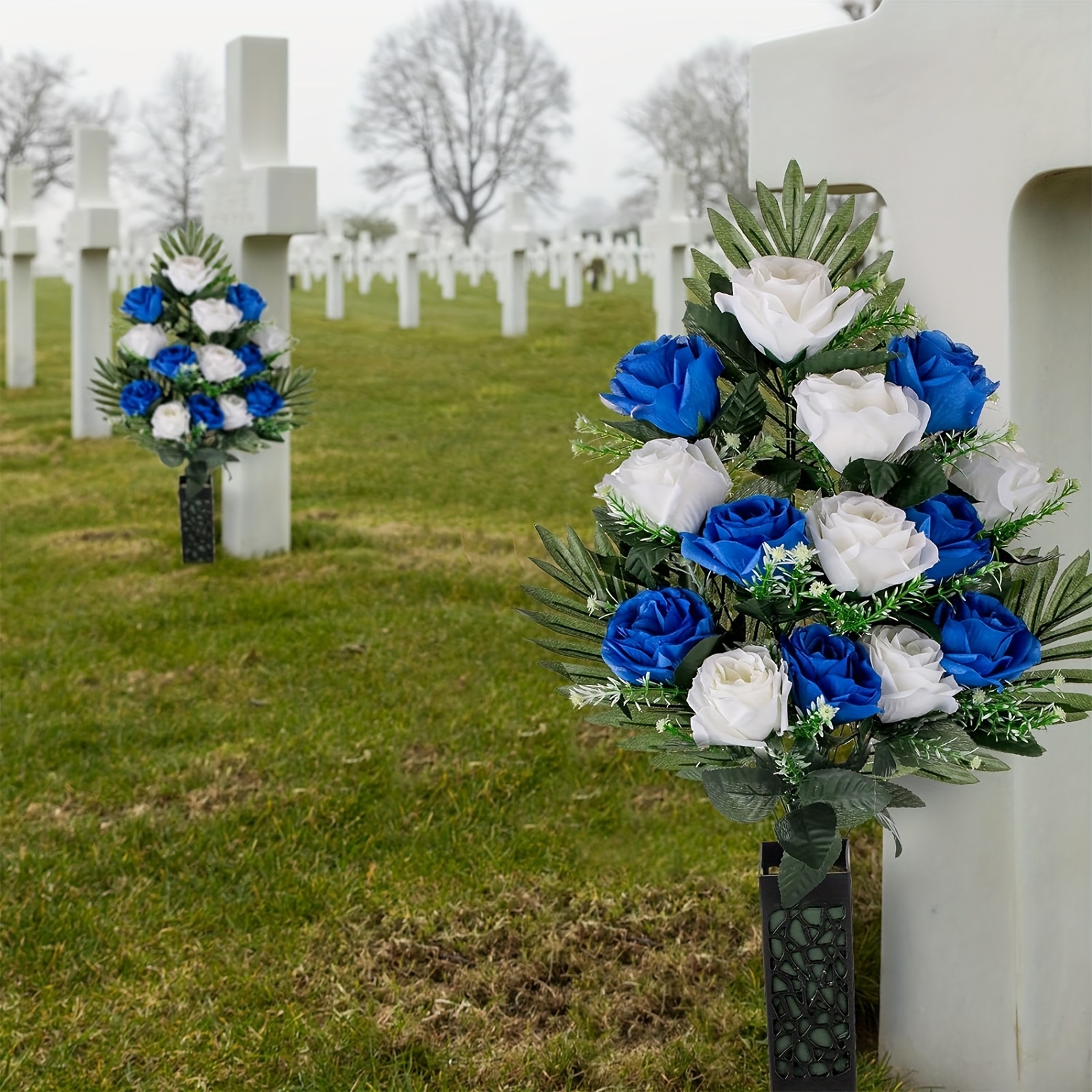 2pz Fiori Artificiali Cimitero Decorazioni Tombe Blu Reale E - Temu Italy