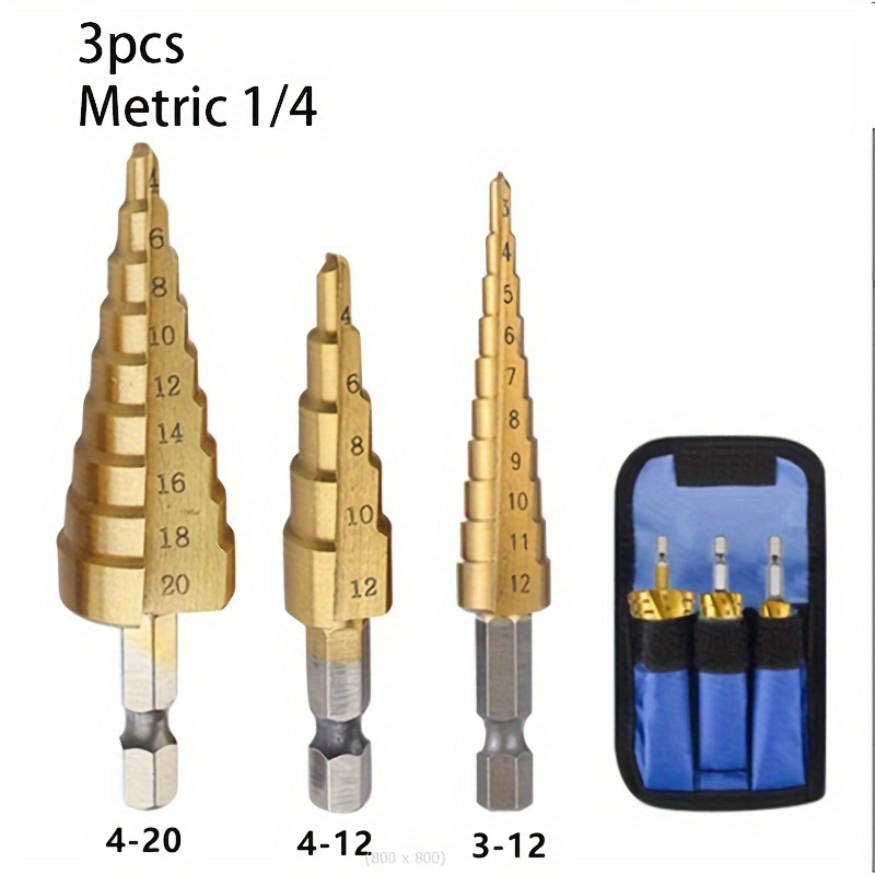 Brocas para herramientas eléctricas y manuales, 1 brocas de titanio HSS  para metal madera hexagonal vástago escalonadas 3-12/4-12/4-20/4-32