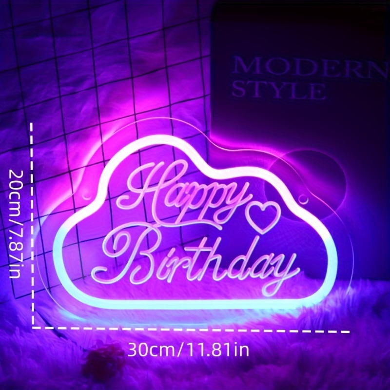 Happy Birthday Led Neon Sign Light Creative Birthday Cake - Temu