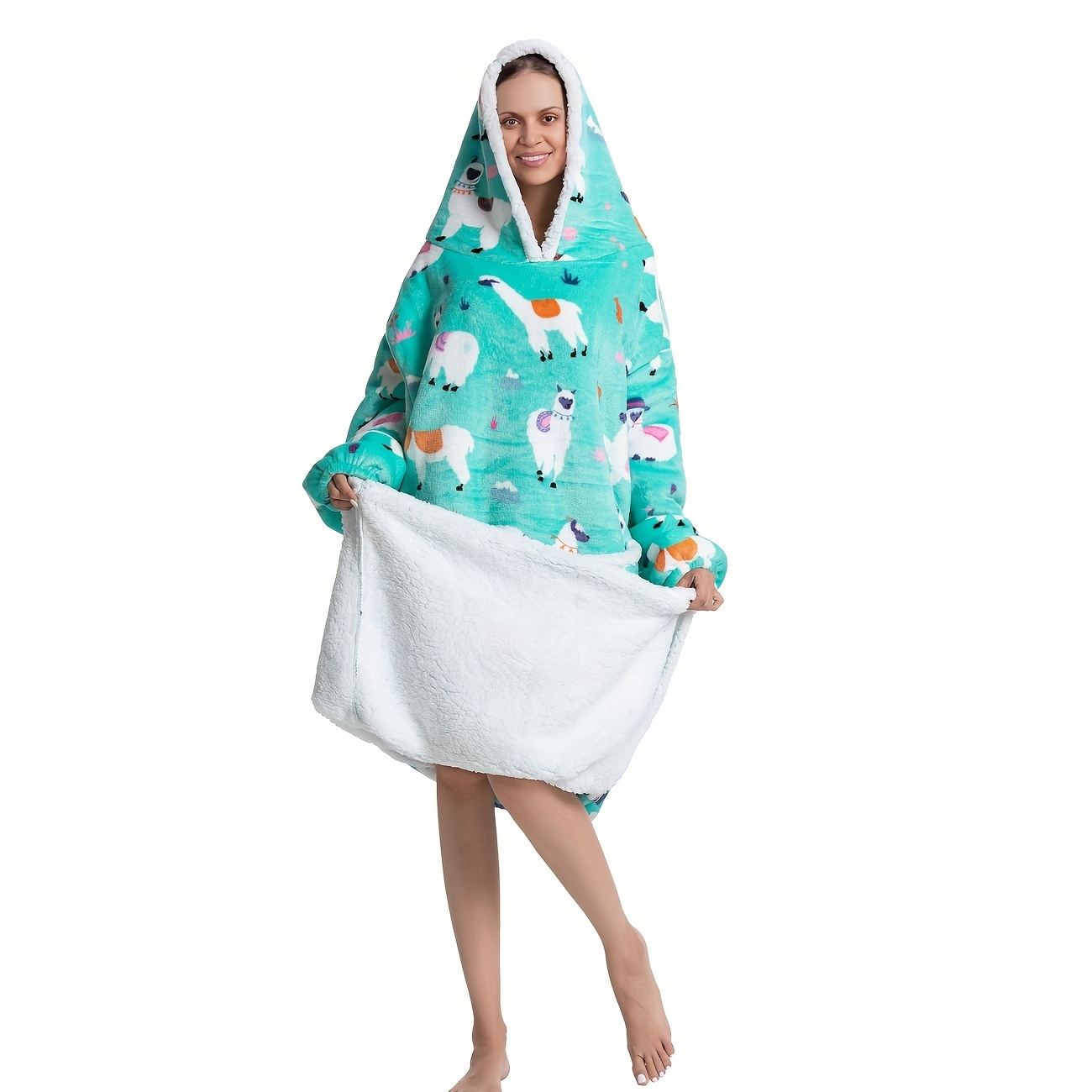 Plus Size Flannel Blanket Hoodie Fluffy Nightgowns Women's - Temu Canada