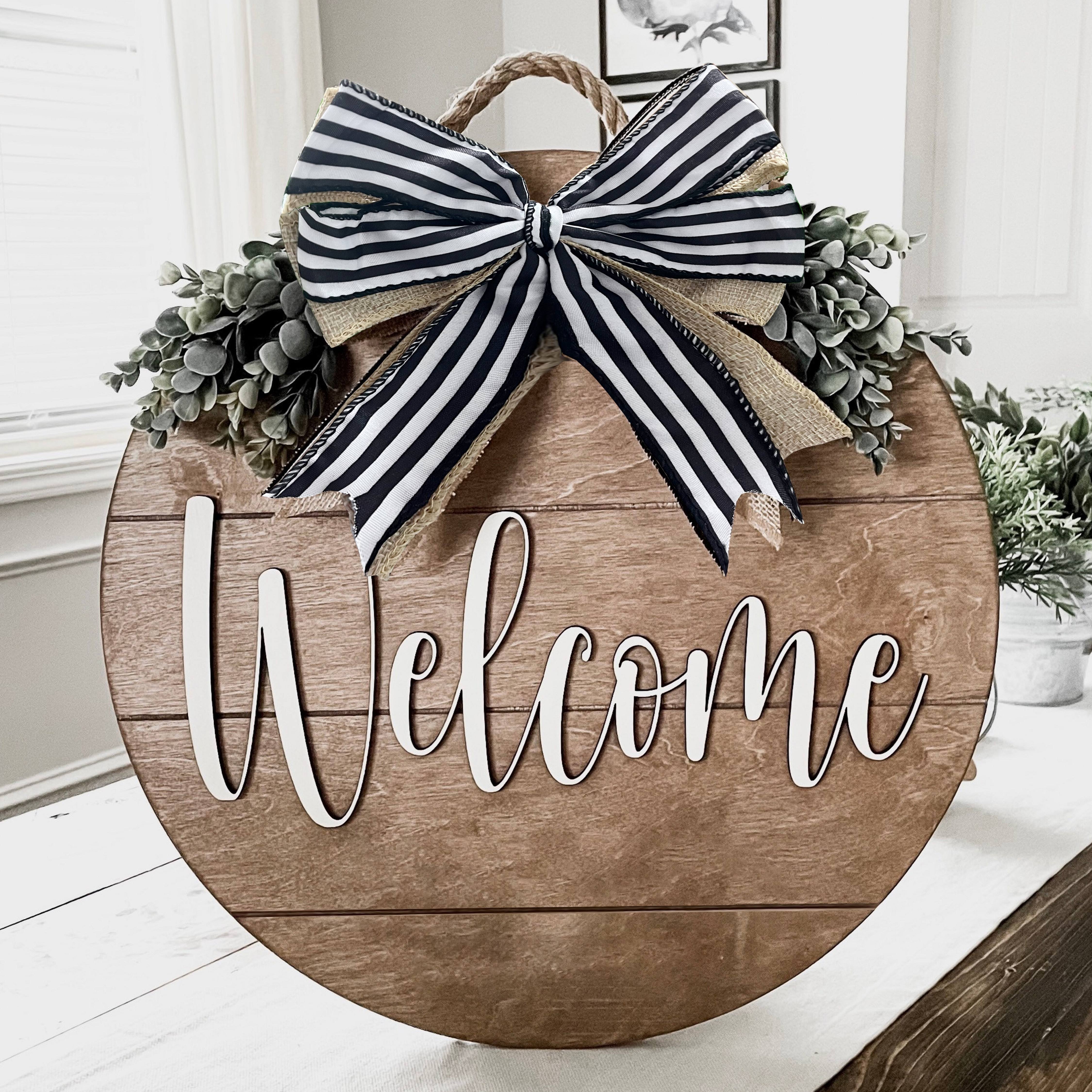 

1pc, Welcome Sign For Front Door, Wooden Wreath, Decoration For Porch Decor Hanging Gift For Farmhouse Home Bar Outdoor Indoor, Room Decor, Home Decor, Year Round Decoration