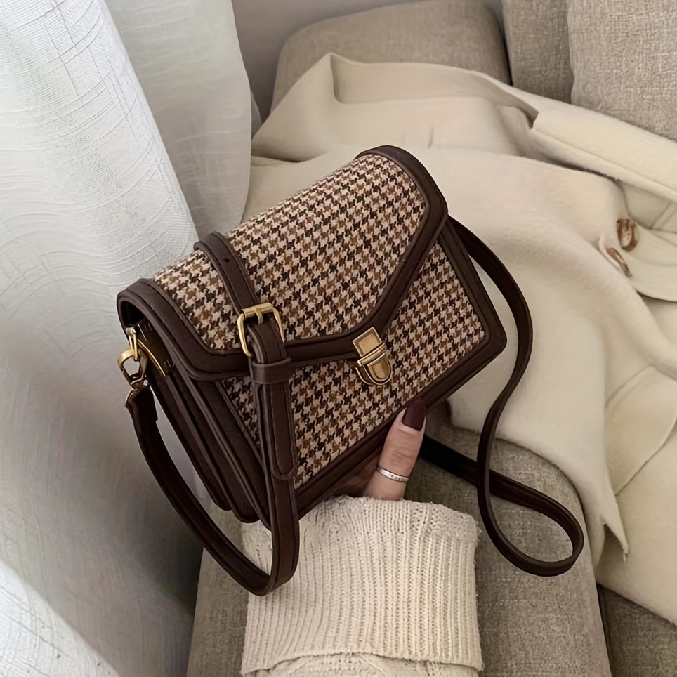 LUXUR 3-in-1 Checkered Crossbody Bag For Women's-PU Vegan Leather Cross  Body Bag-Fashion Checkered Shoulder Satchel Handbag with Coin Purse Brown