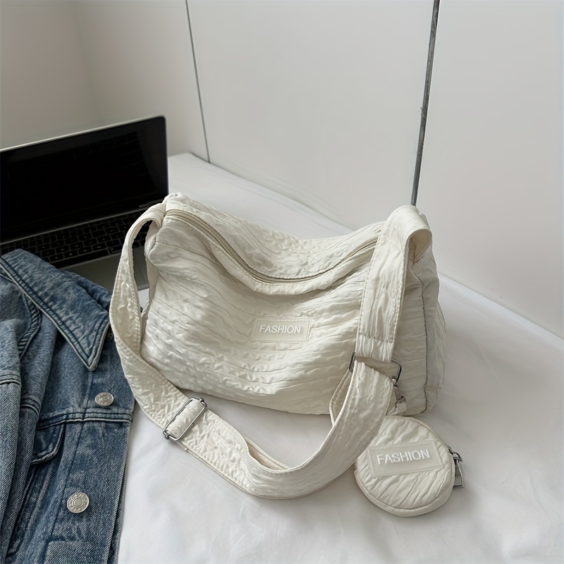 Solid Shoulder Bag Ruched Bag With Mini Round Wallet