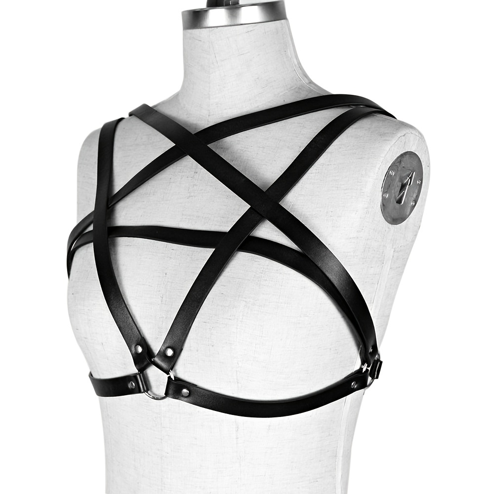 Gothic Chest Harness Belt Harajuku Star PU Leather Harness Ladies Sexy  Lingerie Body Belt Adjustable Suspenders