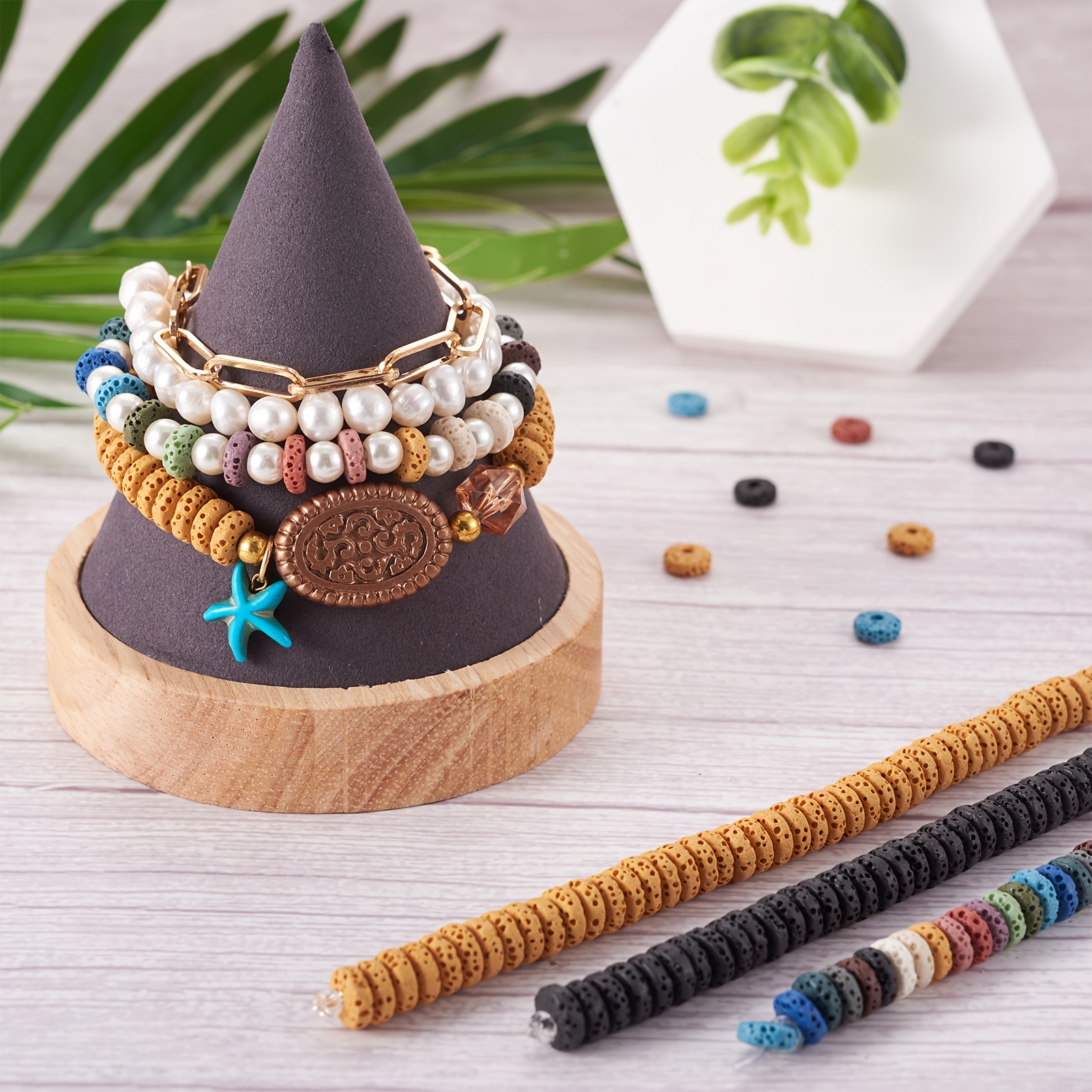 Random Natural Stone Flat Round Beads for Crafting