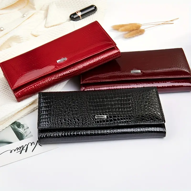 Crocodile Pattern Credit Card Holder, Luxury Genuine Leather Bifold Wallet,  Women's Clutch Bag & Coin Purse - Temu