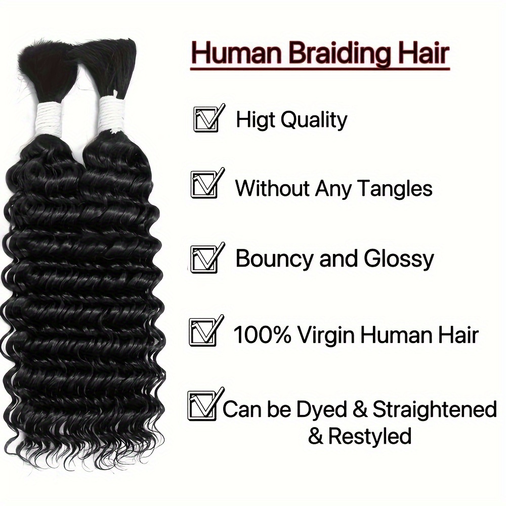 Deep Wave Bulk Human Hair For Braiding 3.53oz One Bundle/Pack No Weft Human  Hair Bundles For Braiding Micro Human Braiding Hair For Boho Braids Wet An