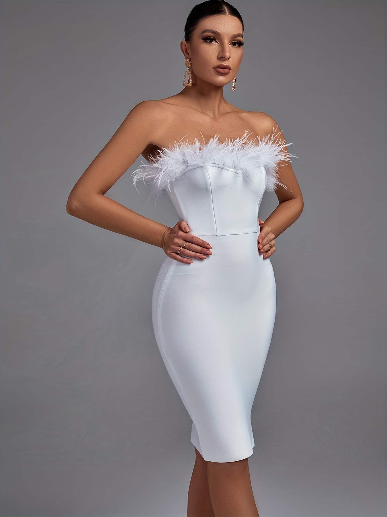 fluffy trim off shoulder bridesmaid dress elegant bodycon solid dress for wedding party womens clothing