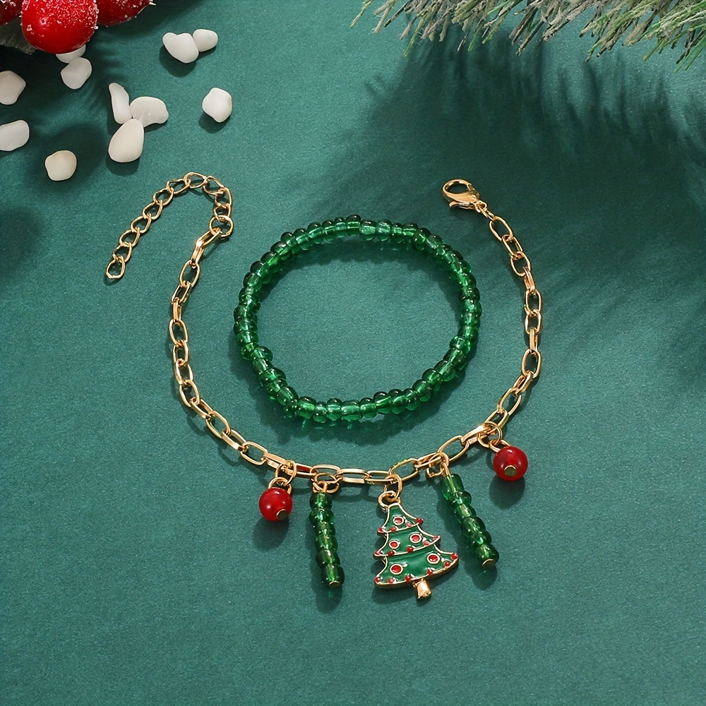 3pcs/set Christmas Decoration Christmas Tree Letter Beads Elastic Bracelet for Christmas Wear Holiday Gift,Temu