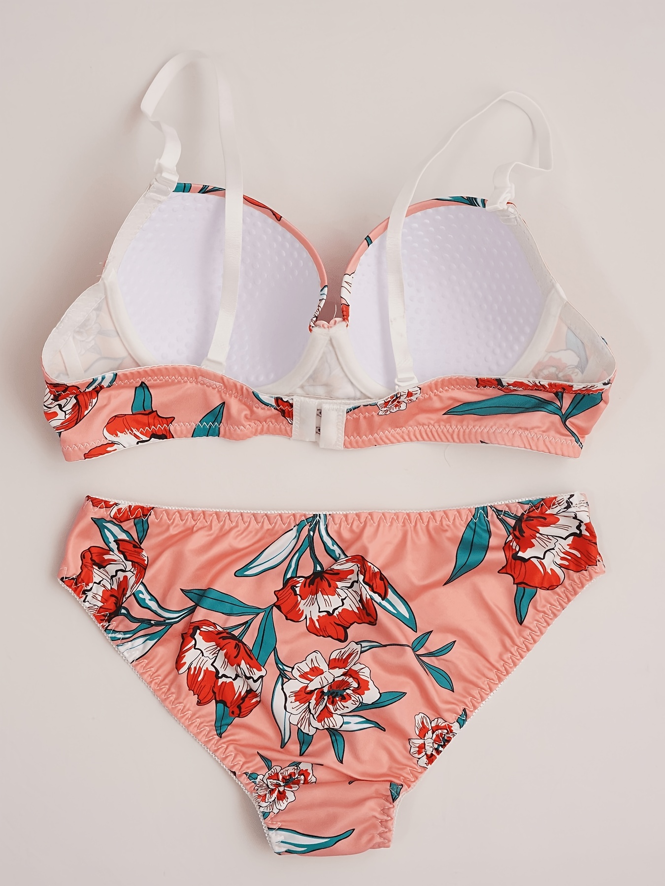 Comfortable Flower Print Matching Lingerie Set, Detachable Double Shoulder  Straps Underwire Bra & Bikini Panty, Women's Lingerie & Underwear