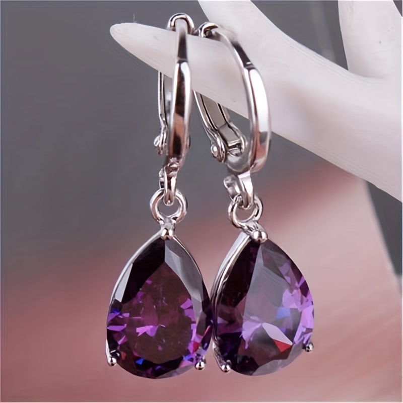 2pcs Men's Amethyst & Drop Earrings, Noble Design