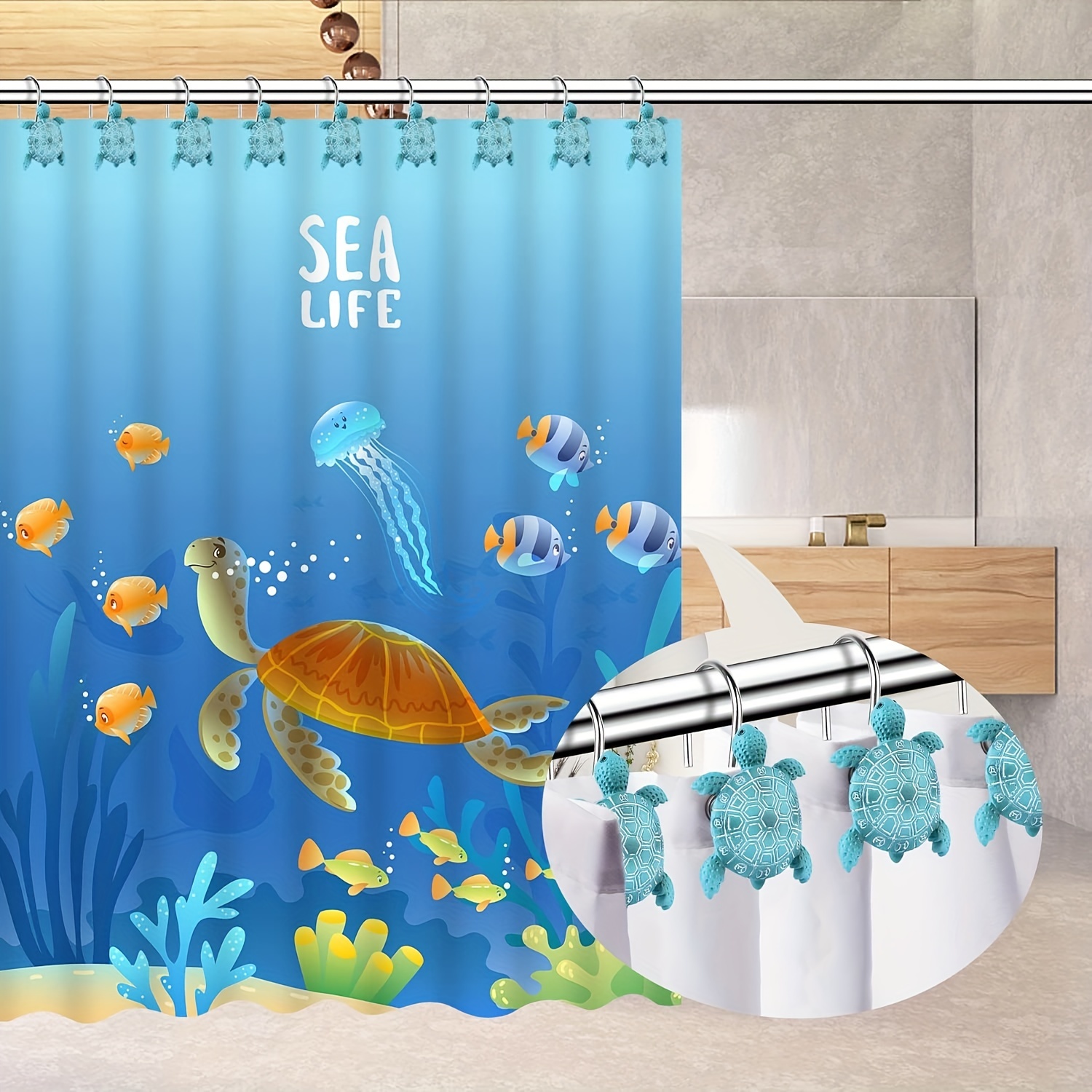 12pcs Sea Turtles Shower Curtain Hooks Rings For Bathroom, Metal Shower  Curtain Hanger Hooks, Decorative Bath Room Accessories Set, Tropical Beach  Fas