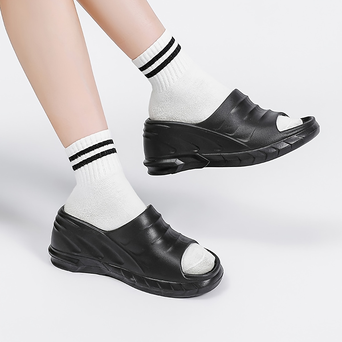 Women's Wedge Heel Slippers Solid Color Open Toe Slip Non - Temu