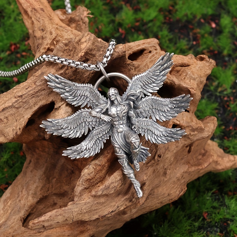 Six Winged Angel Warrior Prayer Pendant Necklace
