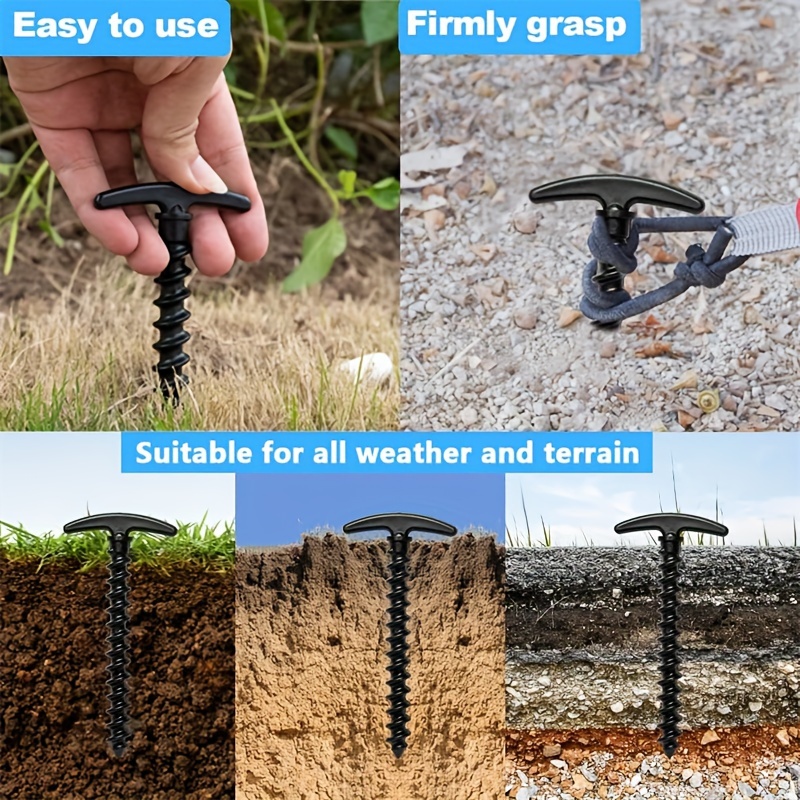 10pcs Plastic Tent Stakes Ground Anchors 14 T-shaped Spiral Thread