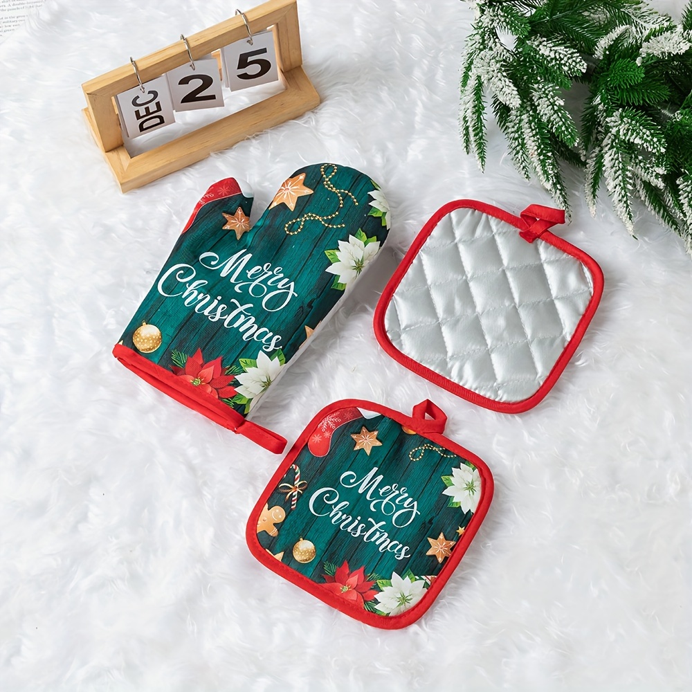 Cotton Oven Mitt Set, Christmas Theme Printed Heat Resistant Mitts