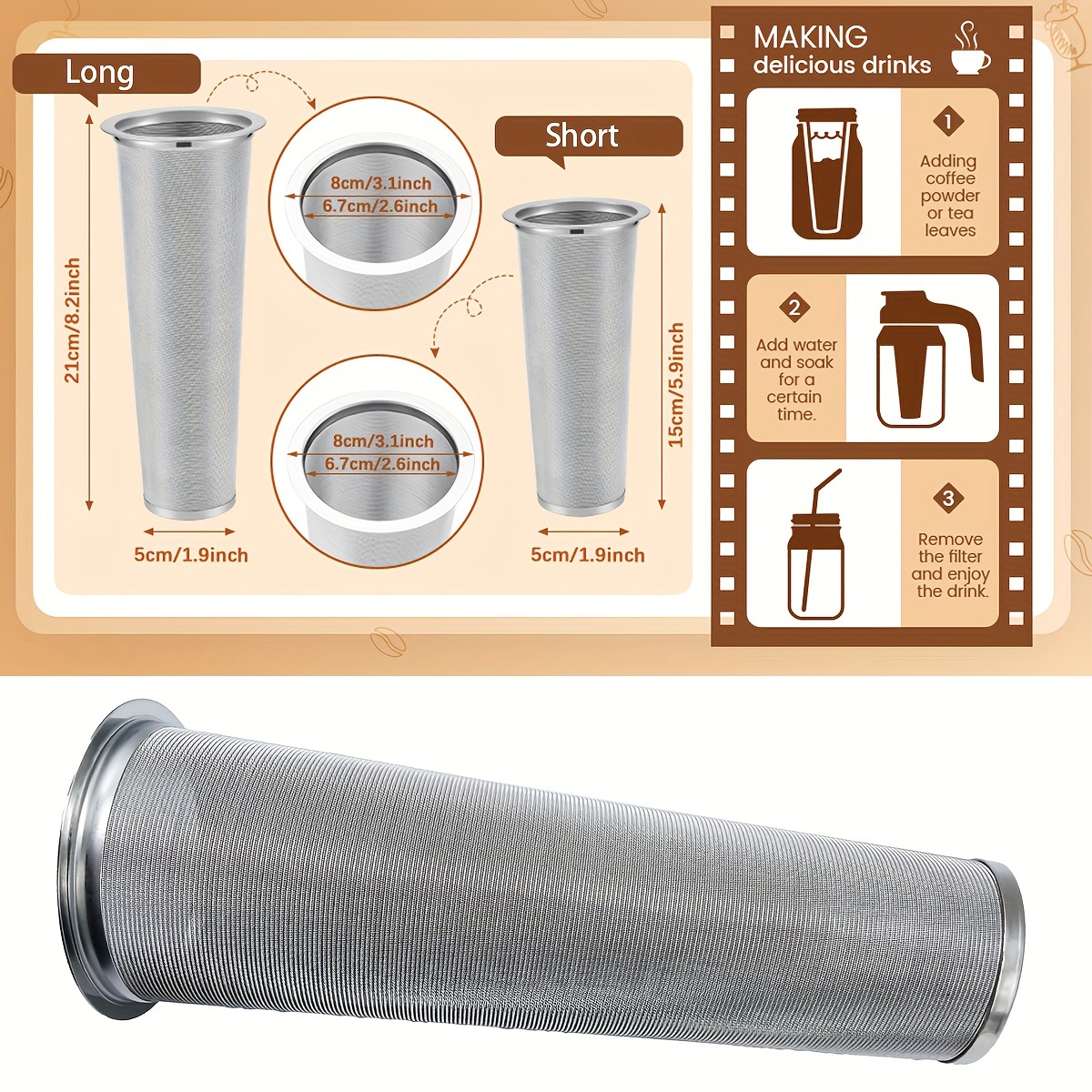 Cold Brew Coffee Filter With Handle 8*21cm Mason Jar Filter Stainless Steel  Filter Wide Mouth Filter Coffee Tea Infuser Coffee Strainer Mesh For Cold