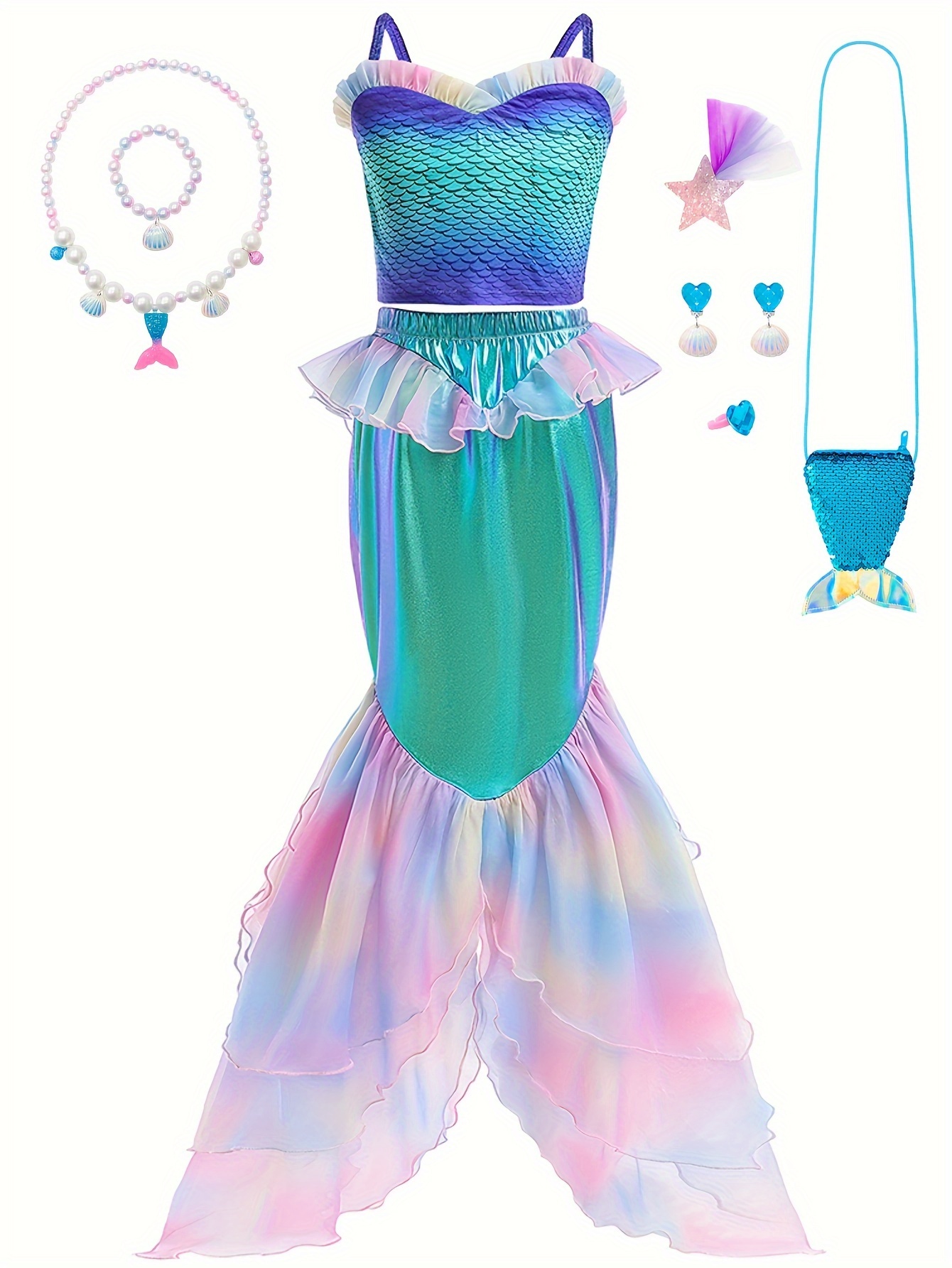 Ragazze Sirena Principessa Vestito Ariel Cosplay Costume Bambini