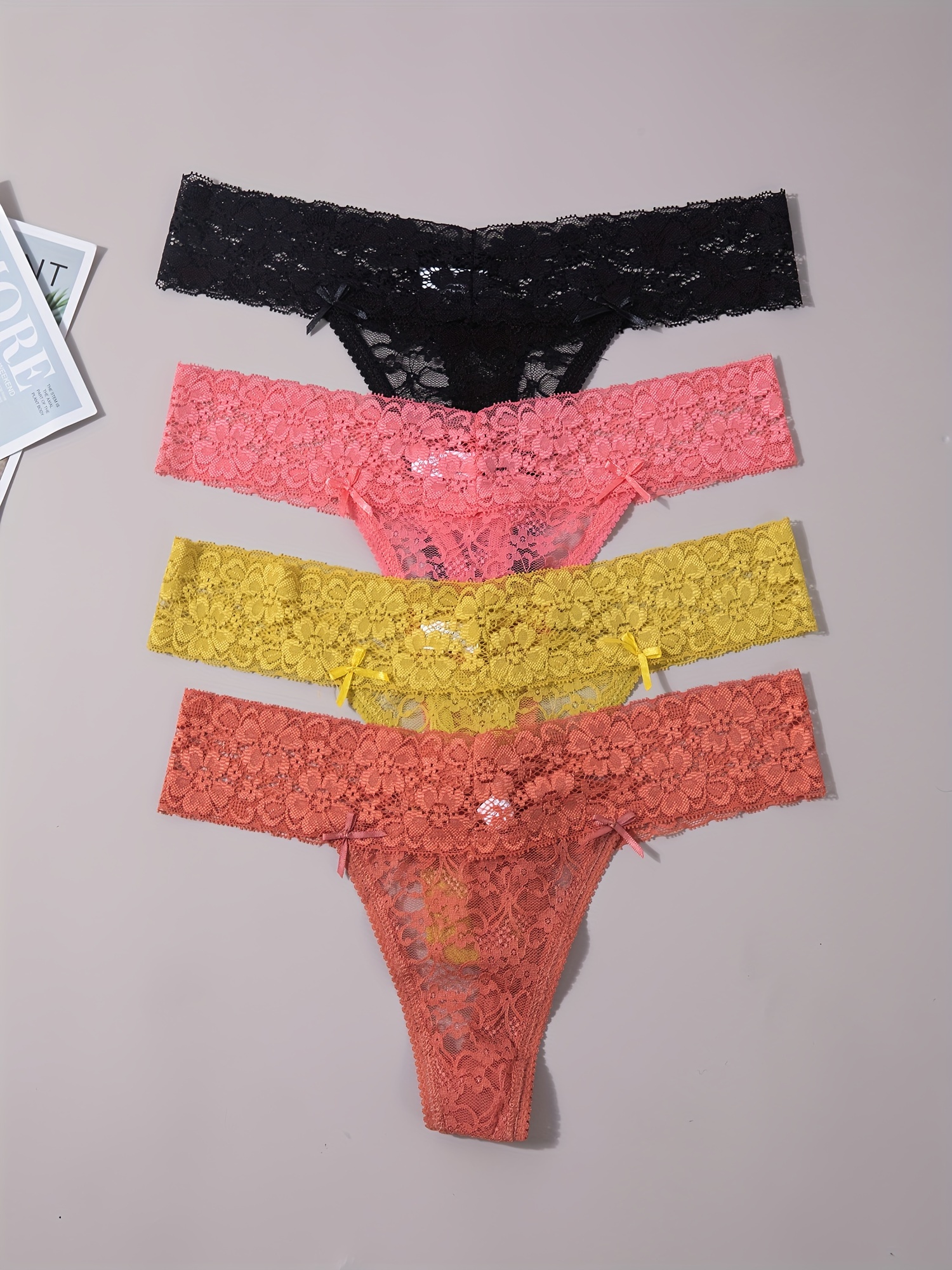 4pcs Tangas De Encaje Floral Bragas De Malla De Doble Cinta - Temu Chile