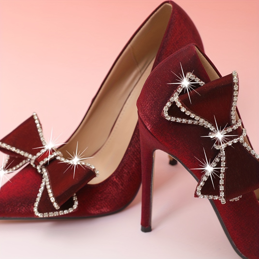 Pair 2pcs Wine Red Bow Detachable DIY Shoe Accessories Fashionable and  Elegant Red Wine High Heels and Single Shoes Women's Shoe Decorations for 