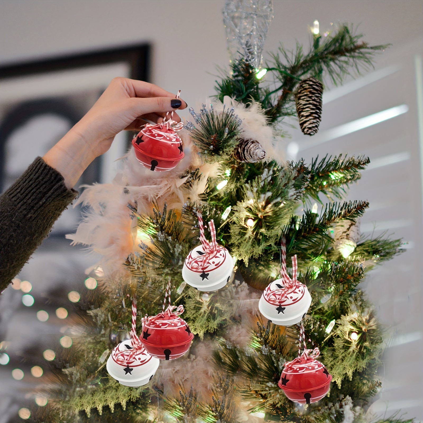 6個 クリスマスジングルベル 工芸用 レッドホワイトクリスマスツリー
