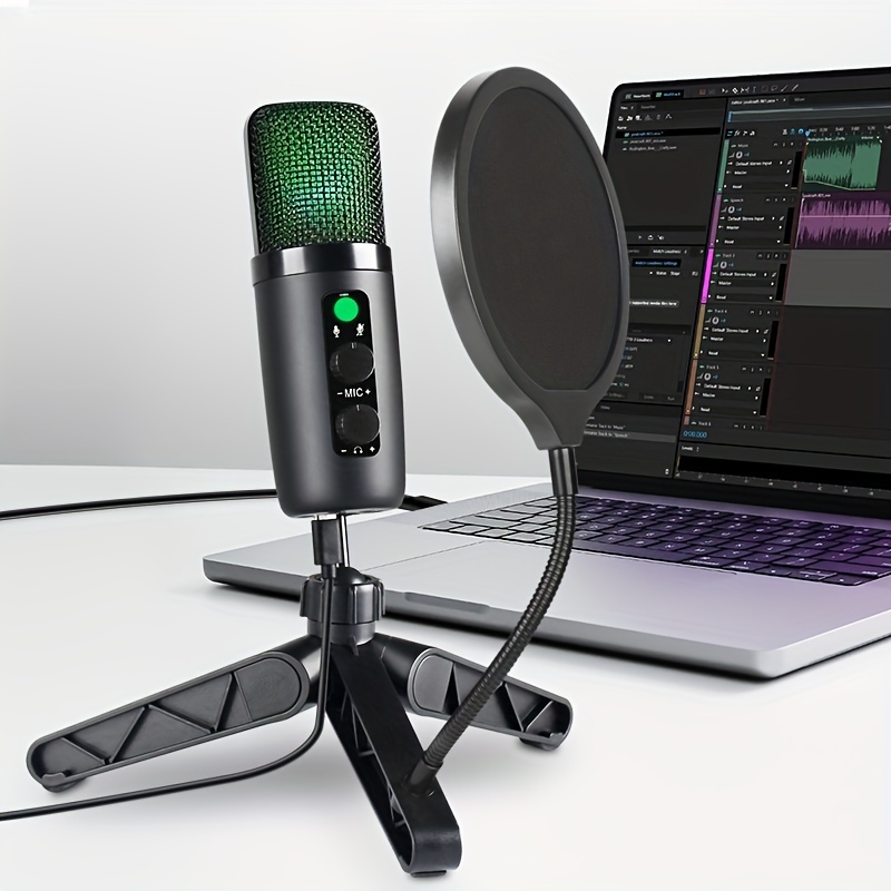 TECURS RGB Gaming Streaming Recording PC Microphone Kit,USB