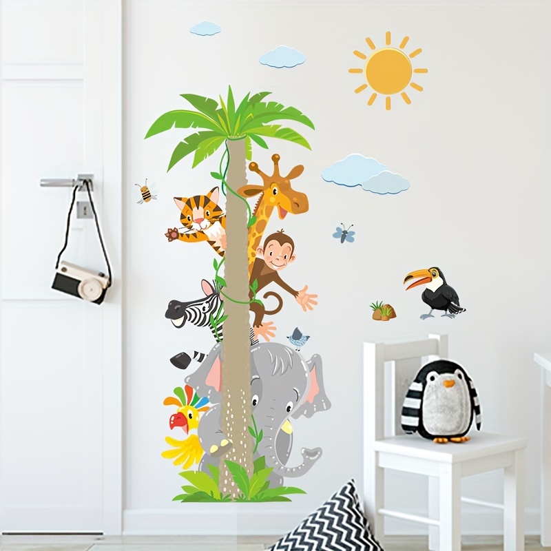 Comprar Pegatinas de pared de animales del bosque, calcomanías para  habitación de niños, calcomanías para habitación de niños, Mural de vinilo  con dibujos de jirafa, mono, elefante, cebra y árboles