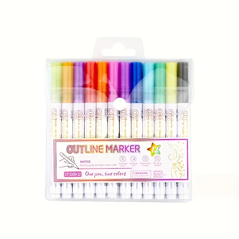 12pcs Outline Marker Set, 2023 New Glitter Gel Double Line Outline