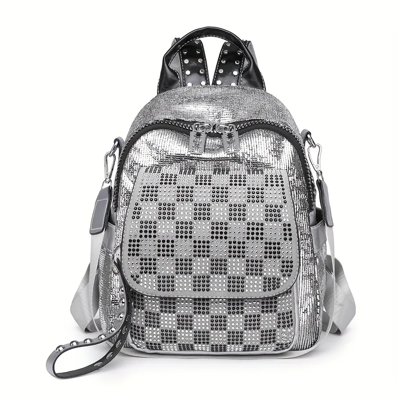 Checkered Pattern Mini Backpack, Women's Fashion Pu Backpack For