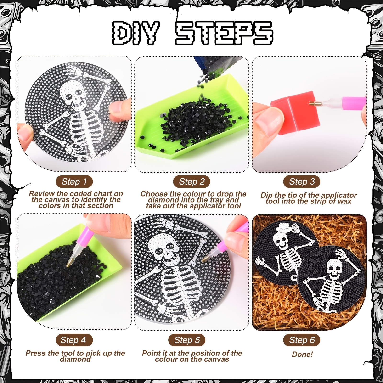 Halloween Diamond Painting Coasters, 8Pcs Halloween Diamond Art Kits for  Adults
